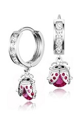 elegant silver cz lady bug huggie hoop baby earrings